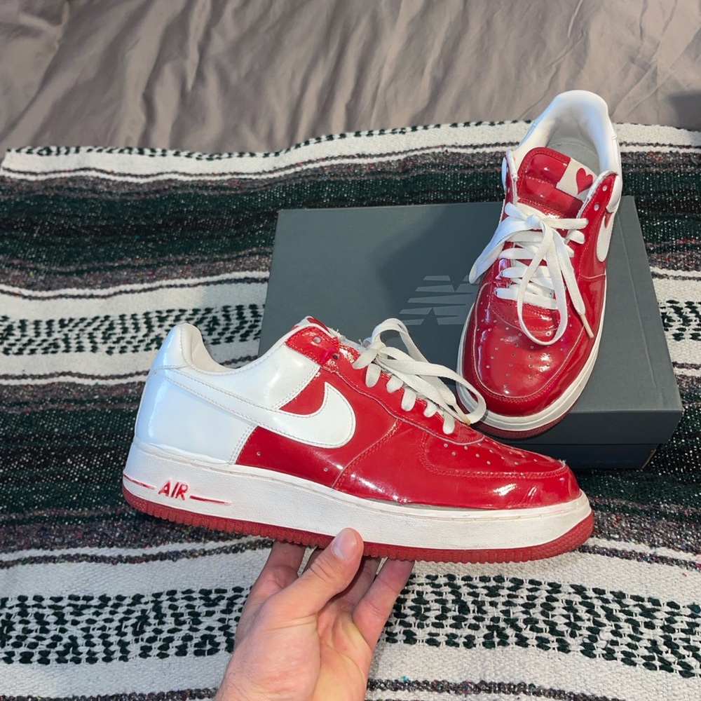 2006 NIKE AIR FORCE 1 PREMIUM VALENTINE'S DAY WHITE RED PATENT 312945-111 Sz 10